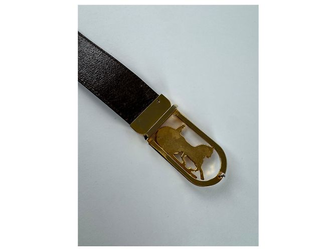 Céline Schwarzer Leder-Gürtel mit Vintage Celine Paris Wagenlogo - Ansicht 5