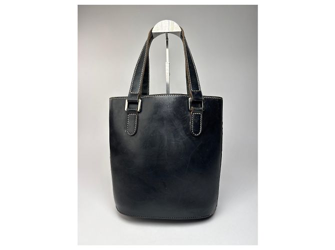 Vintage Courreges Leder Eimer Tasche Schwarz - Ansicht 2
