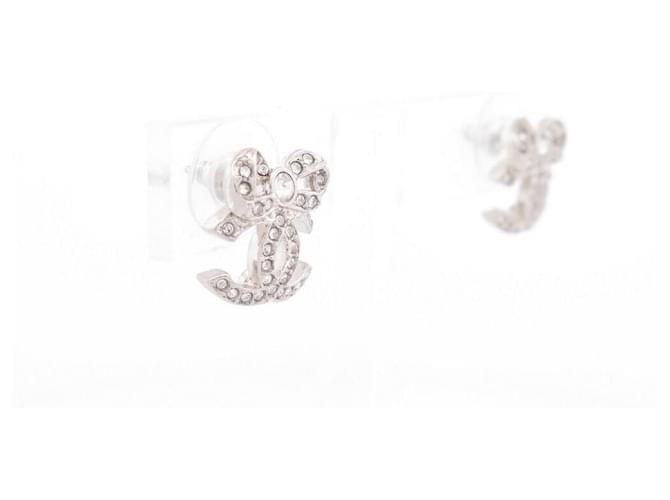 Orecchini Chanel Fiocco Metallo Argentato e Strass Argento - vista 2