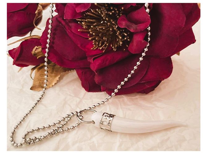 Colar icônico DOLCE & GABBANA com pingente 'corneta' da sorte branco Prata - vista 11