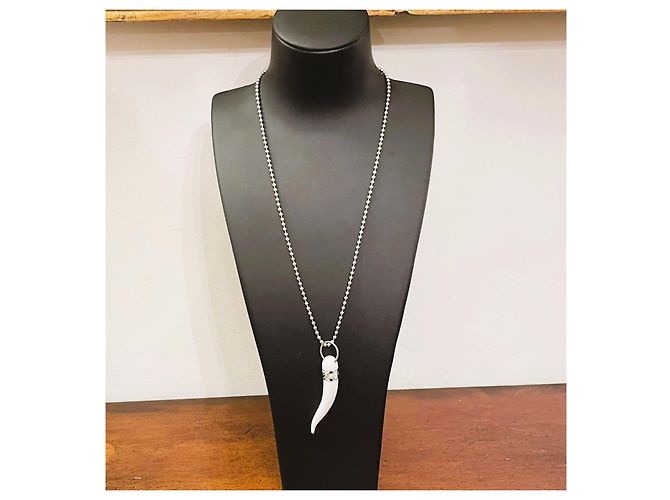Colar icônico DOLCE & GABBANA com pingente 'corneta' da sorte branco Prata - vista 2