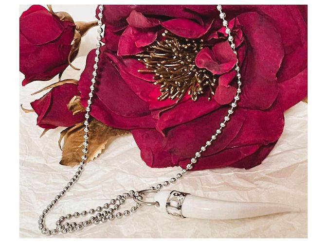 Colar icônico DOLCE & GABBANA com pingente 'corneta' da sorte branco Prata - vista 3