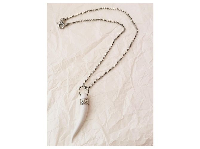 Colar icônico DOLCE & GABBANA com pingente 'corneta' da sorte branco Prata - vista 8
