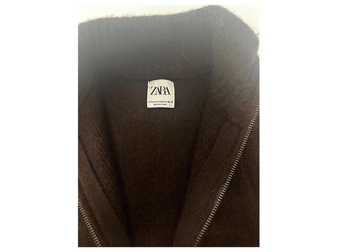 Zara Strickweste Oversize Hoher Kragen Kastanienbraun Bordeaux - Ansicht 2