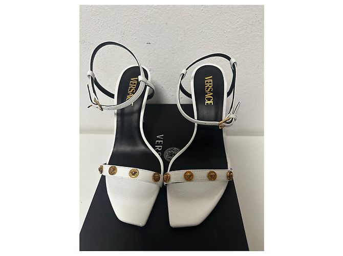 Sandali in pelle bianca Versace Bianco D'oro - vista 4