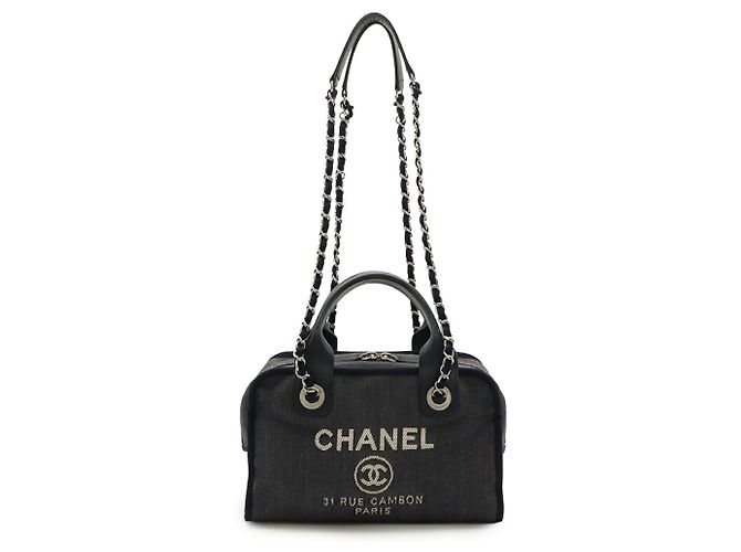 Borsa da bowling Chanel Deauville in blu navy - vista 2