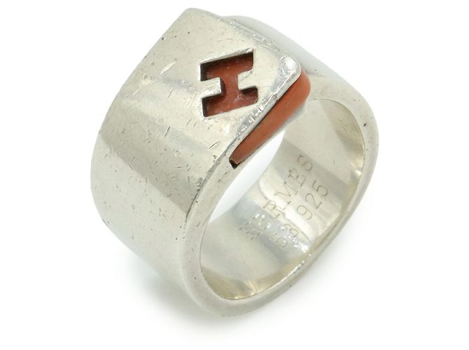 Ring Anel Candy Hermès em Laranja e Prata - vista 2