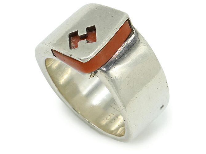 Ring Anel Candy Hermès em Laranja e Prata - vista 3