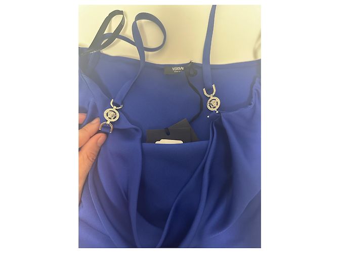 Top blu in satin Versace Nero - vista 11