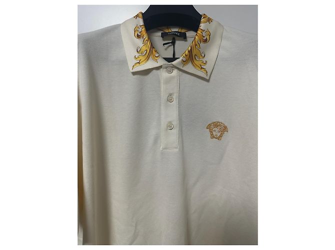 Polo bianco crema Versace D'oro - vista 2