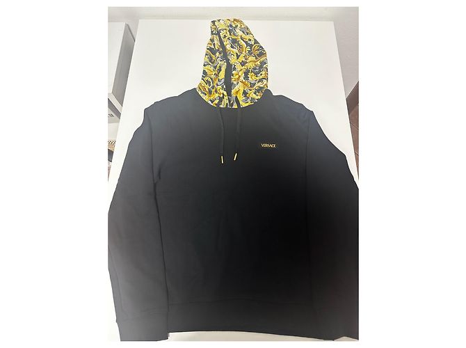 Felpa con Cappuccio Versace Nera Barocco con Logo Giallo Nero - vista 2