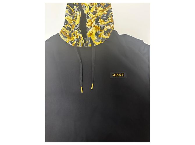Felpa con Cappuccio Versace Nera Barocco con Logo Giallo Nero - vista 3