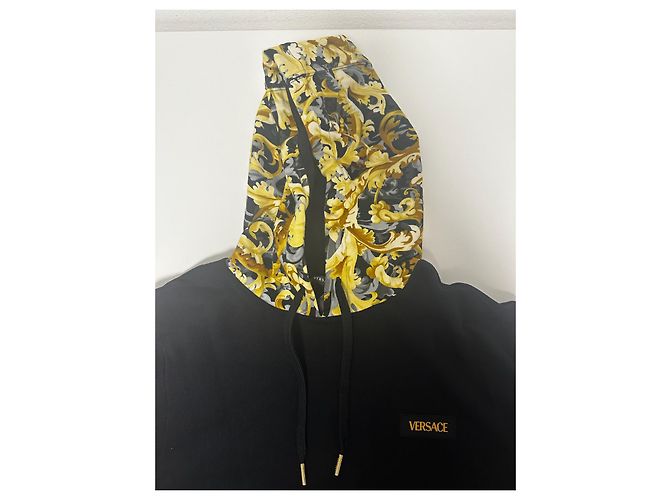 Felpa con Cappuccio Versace Nera Barocco con Logo Giallo Nero - vista 4