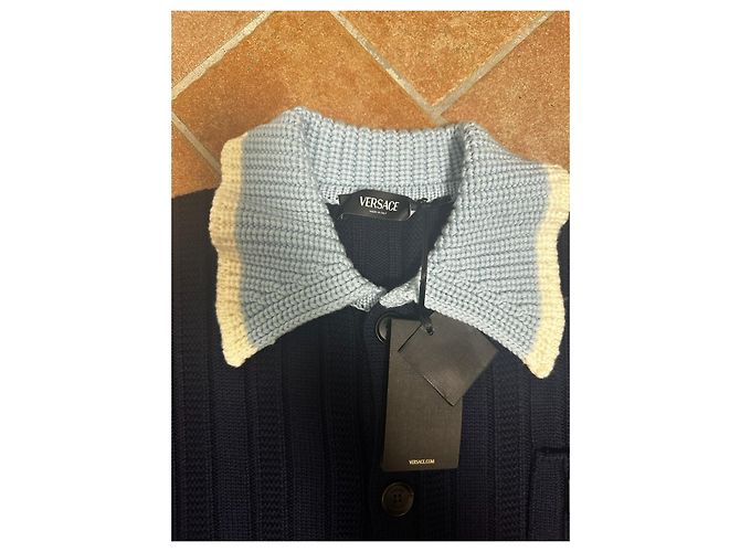 Blauer Strickcardigan von Versace Weiß Marineblau - Ansicht 4