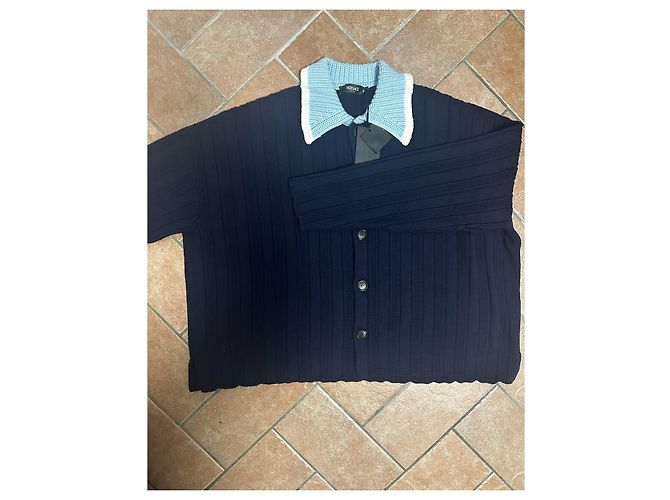 Blauer Strickcardigan von Versace Weiß Marineblau - Ansicht 5