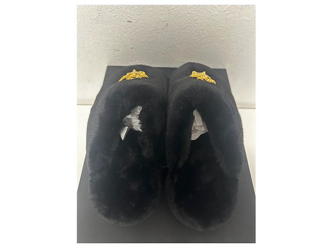 Schwarze Kunstfellslipper Medusa von Versace Golden - Ansicht 5