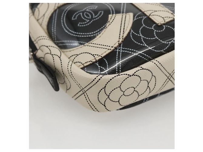 CHANEL Pochette Camelia PVC Nero Argento CC Auth 159324V - vista 10