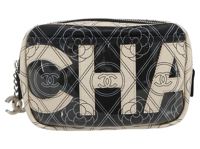CHANEL Pochette Camelia PVC Nero Argento CC Auth 159324V - vista 2