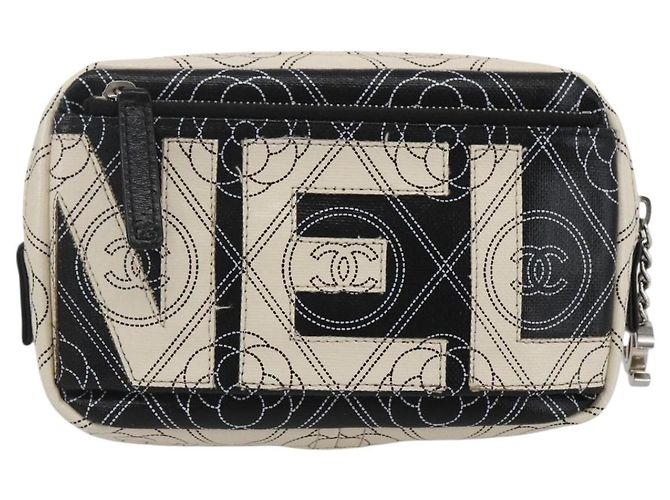 CHANEL Pochette Camelia PVC Nero Argento CC Auth 159324V - vista 3