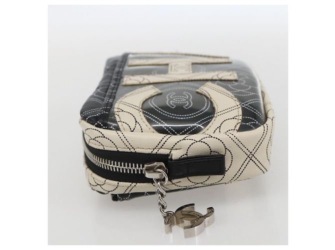 CHANEL Pochette Camelia PVC Nero Argento CC Auth 159324V - vista 4