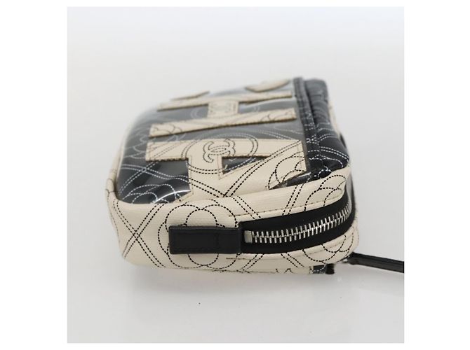 CHANEL Pochette Camelia PVC Nero Argento CC Auth 159324V - vista 5
