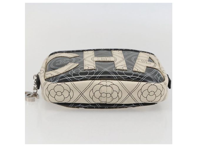 CHANEL Pochette Camelia PVC Nero Argento CC Auth 159324V - vista 8