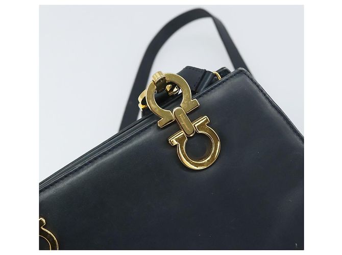 Borsa a mano in pelle Gancini Salvatore Ferragamo 2 in 1 Blu Navy Oro Auth 157237 - vista 16