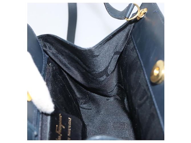 Borsa a mano in pelle Gancini Salvatore Ferragamo 2 in 1 Blu Navy Oro Auth 157237 - vista 19