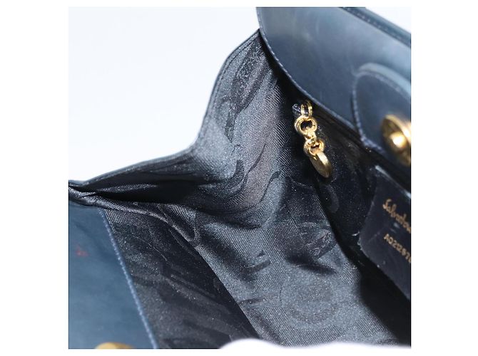 Borsa a mano in pelle Gancini Salvatore Ferragamo 2 in 1 Blu Navy Oro Auth 157237 - vista 20