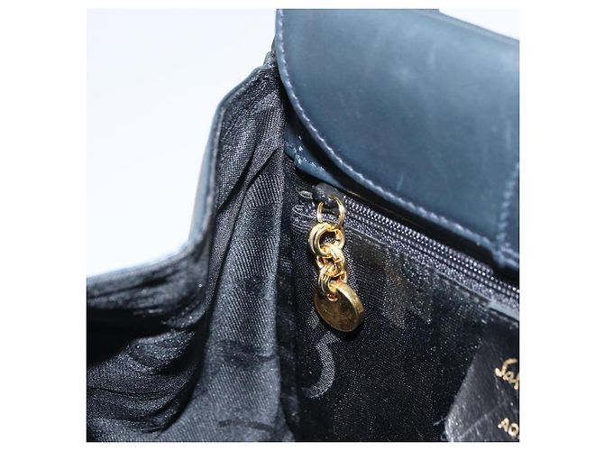 Borsa a mano in pelle Gancini Salvatore Ferragamo 2 in 1 Blu Navy Oro Auth 157237 - vista 21
