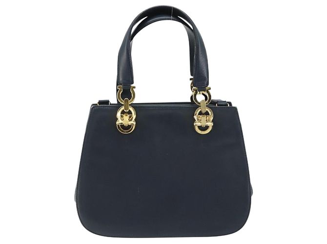 Borsa a mano in pelle Gancini Salvatore Ferragamo 2 in 1 Blu Navy Oro Auth 157237 - vista 3
