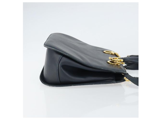Borsa a mano in pelle Gancini Salvatore Ferragamo 2 in 1 Blu Navy Oro Auth 157237 - vista 4