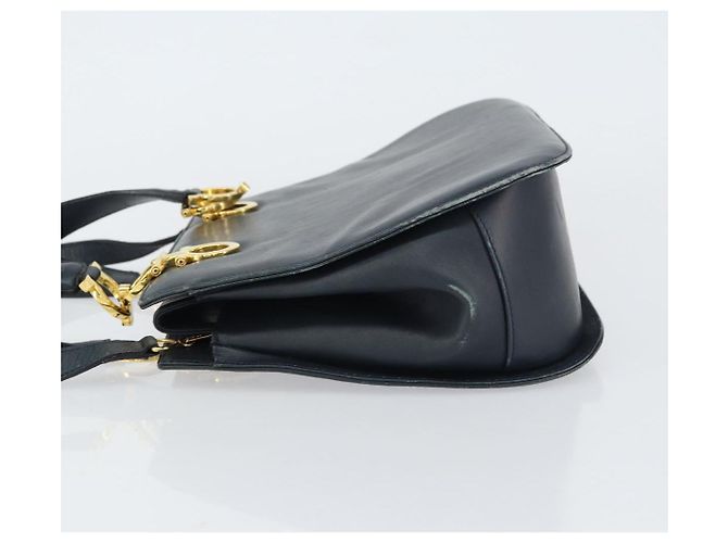 Borsa a mano in pelle Gancini Salvatore Ferragamo 2 in 1 Blu Navy Oro Auth 157237 - vista 5