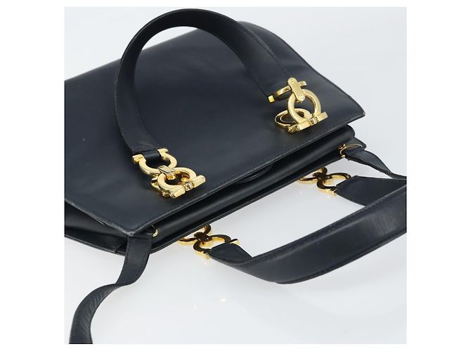 Borsa a mano in pelle Gancini Salvatore Ferragamo 2 in 1 Blu Navy Oro Auth 157237 - vista 6