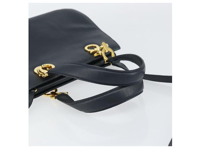 Borsa a mano in pelle Gancini Salvatore Ferragamo 2 in 1 Blu Navy Oro Auth 157237 - vista 7