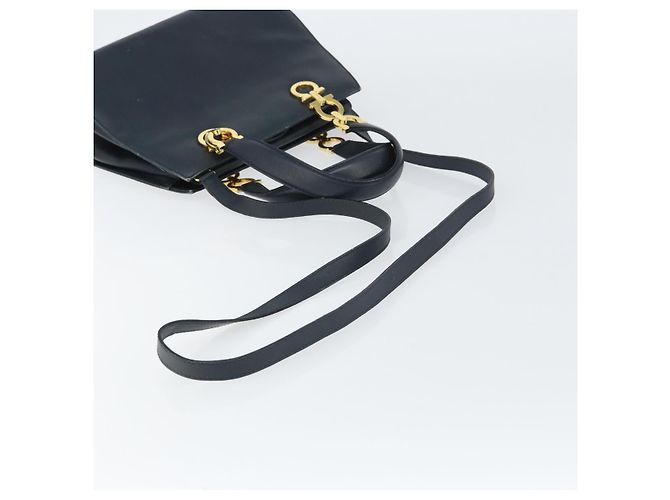 Borsa a mano in pelle Gancini Salvatore Ferragamo 2 in 1 Blu Navy Oro Auth 157237 - vista 9