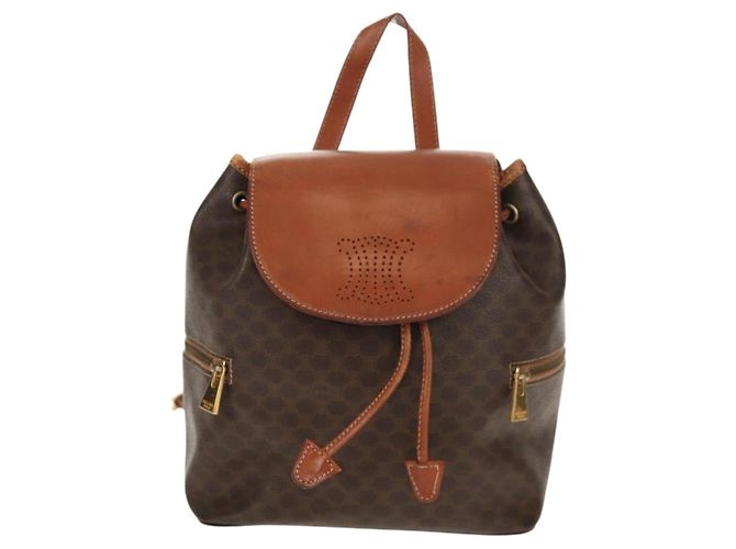 Céline CELINE Macadam Canvas Backpack PVC Leather Brown Gold Auth 156449 Golden - view 13