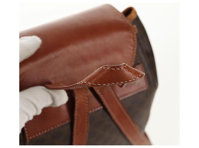 Céline CELINE Macadam Canvas Backpack PVC Leather Brown Gold Auth 156449 Golden - view 14