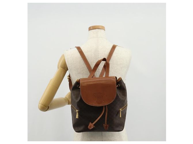 Céline CELINE Macadam Canvas Backpack PVC Leather Brown Gold Auth 156449 Golden - view 31