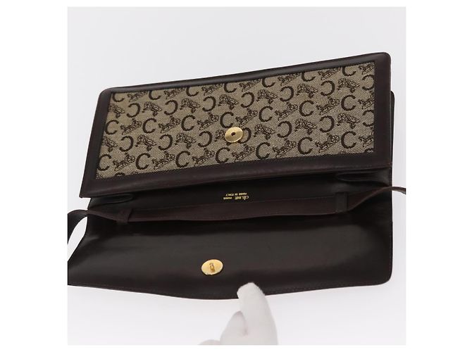 Céline Borsa a Spalla Celine C Sulky in Tela Marrone Oro Auth bs31808 D'oro - vista 10
