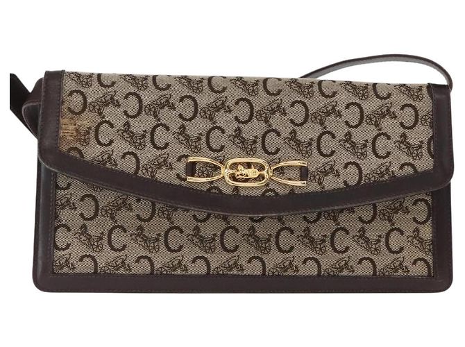 Céline Borsa a Spalla Celine C Sulky in Tela Marrone Oro Auth bs31808 D'oro - vista 13