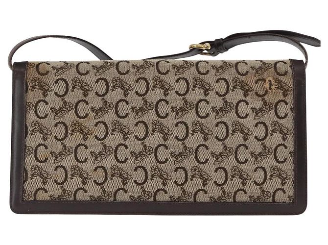 Céline Borsa a Spalla Celine C Sulky in Tela Marrone Oro Auth bs31808 D'oro - vista 2