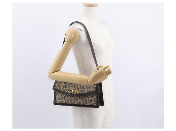 Céline Borsa a Spalla Celine C Sulky in Tela Marrone Oro Auth bs31808 D'oro - vista 22