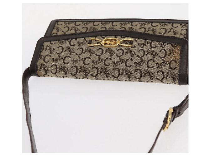 Céline Borsa a Spalla Celine C Sulky in Tela Marrone Oro Auth bs31808 D'oro - vista 6