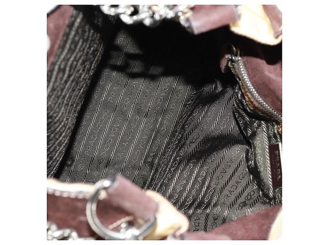 PRADA Borsa a Spalla con Catena Nylon Beige Argento Auth 160872 - vista 11