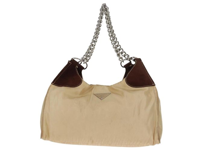 PRADA Borsa a Spalla con Catena Nylon Beige Argento Auth 160872 - vista 13