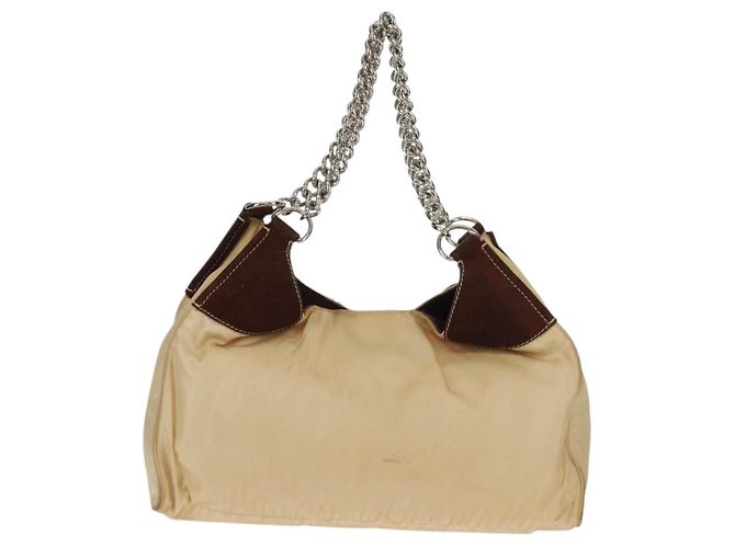 PRADA Borsa a Spalla con Catena Nylon Beige Argento Auth 160872 - vista 2
