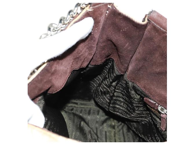 PRADA Borsa a Spalla con Catena Nylon Beige Argento Auth 160872 - vista 20