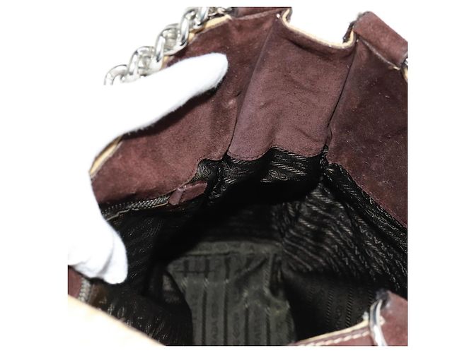 PRADA Borsa a Spalla con Catena Nylon Beige Argento Auth 160872 - vista 21