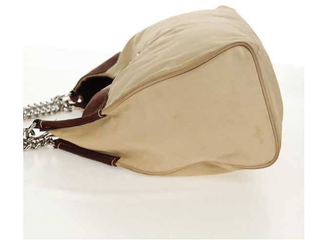 PRADA Borsa a Spalla con Catena Nylon Beige Argento Auth 160872 - vista 4